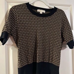 Michael Kors Black and Tan Logo Knit Top